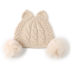 Kitty Cable Knit Cashmere Beanie with Pom Pom