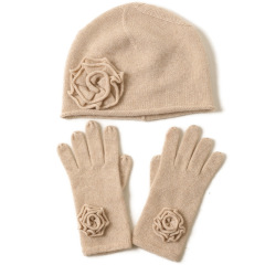 Handmade Rose Cashmere Beanie Gloves Set