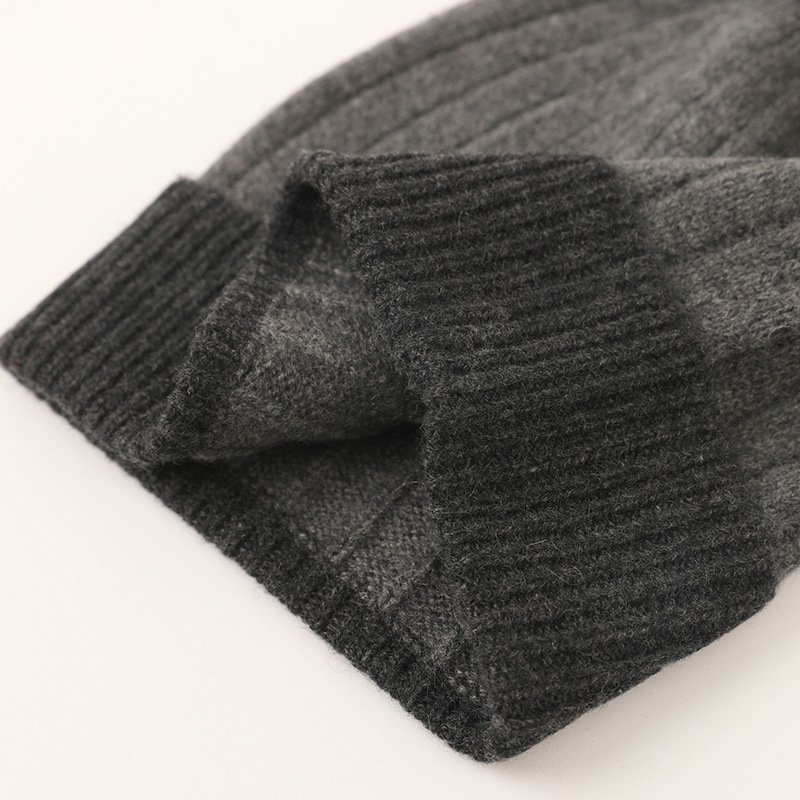 Two-Tone Cashmere Beanie with Pom Pom