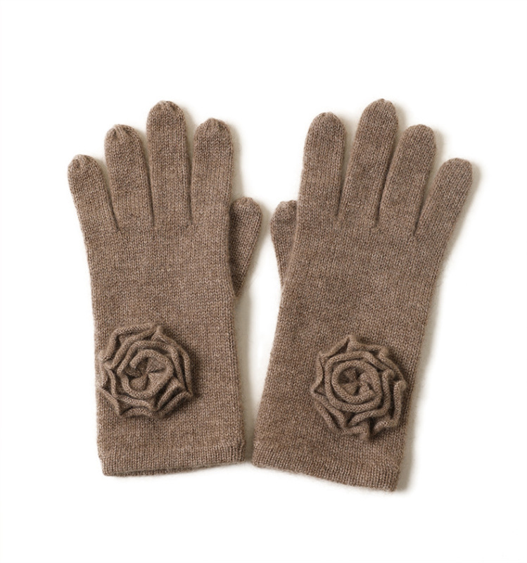 Handmade Rose Cashmere Beanie Gloves Set