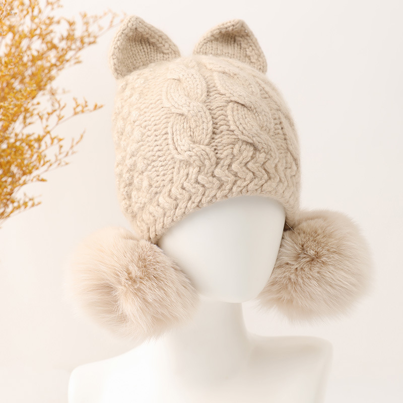 Kitty Cable Knit Cashmere Beanie with Pom Pom