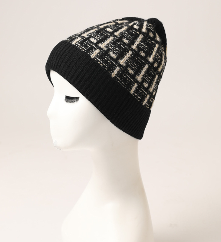 Golden Thread Checked Cashmere Beanie