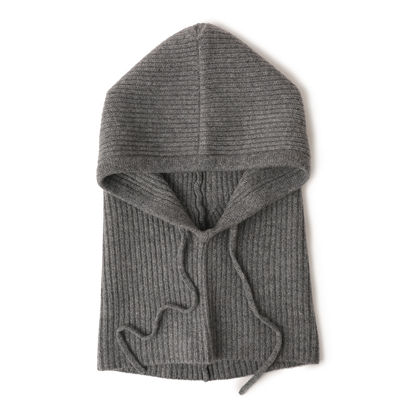 Rib Knit Cashmere Hood Hat