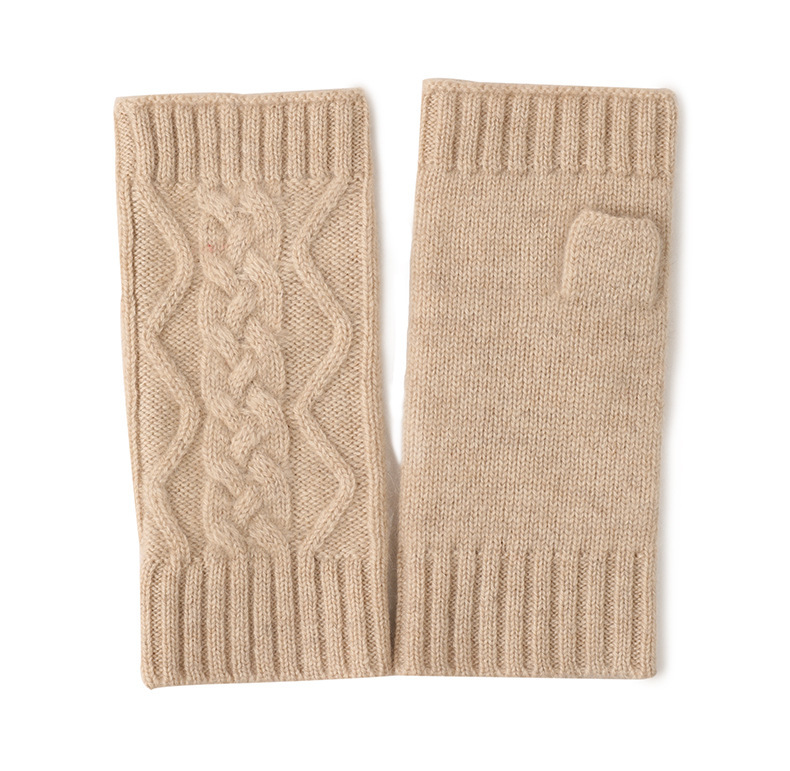 Retro Fingerless Cable Knit Cashmere Gloves