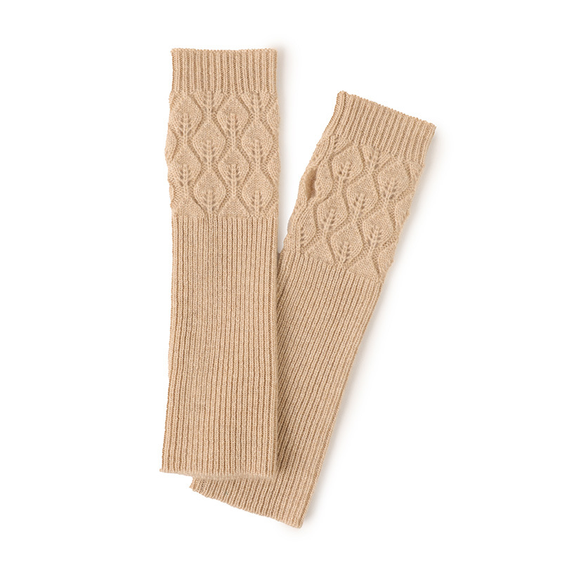 Leaf Pattern Fingerless Cashmere Gloves