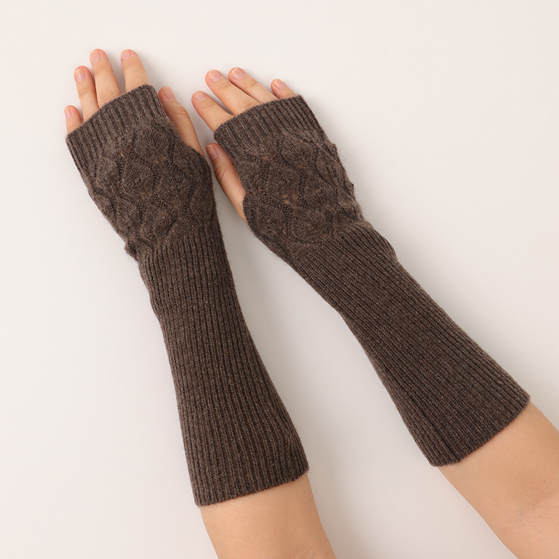 Leaf Pattern Fingerless Cashmere Gloves