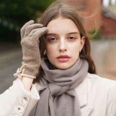 Two-Tone Cashmere Gloves with Ties