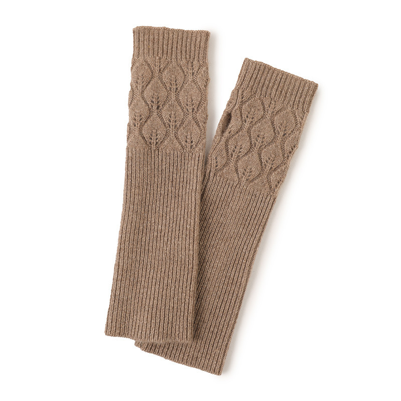 Leaf Pattern Fingerless Cashmere Gloves