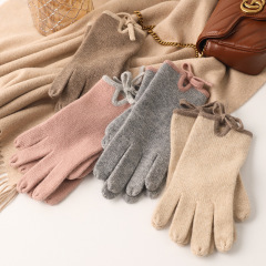 Two-Tone Cashmere Gloves with Ties