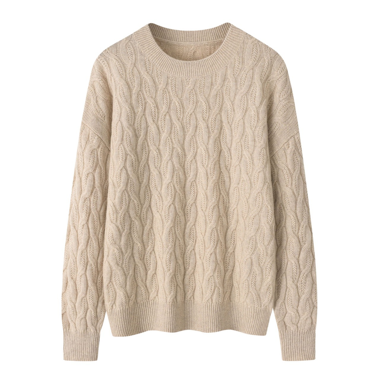 Round Neck Twisted Knitted Cashmere Sweater