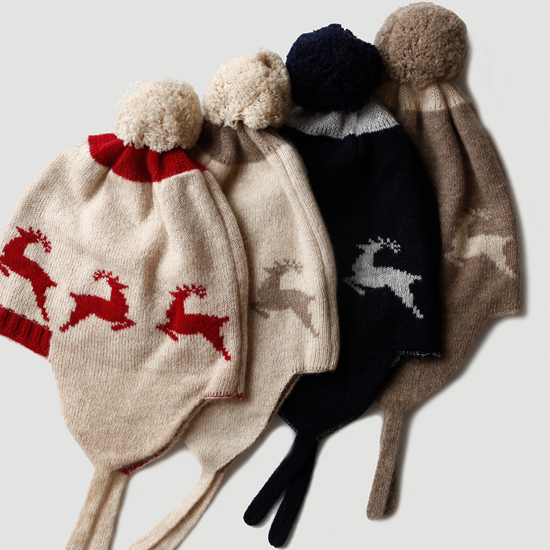 Little Deer Double sided Jacquard Children's Cashmere Hat