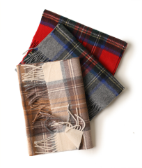 Men's Double-Sided Plaid Cashmere Scarf with Tassels