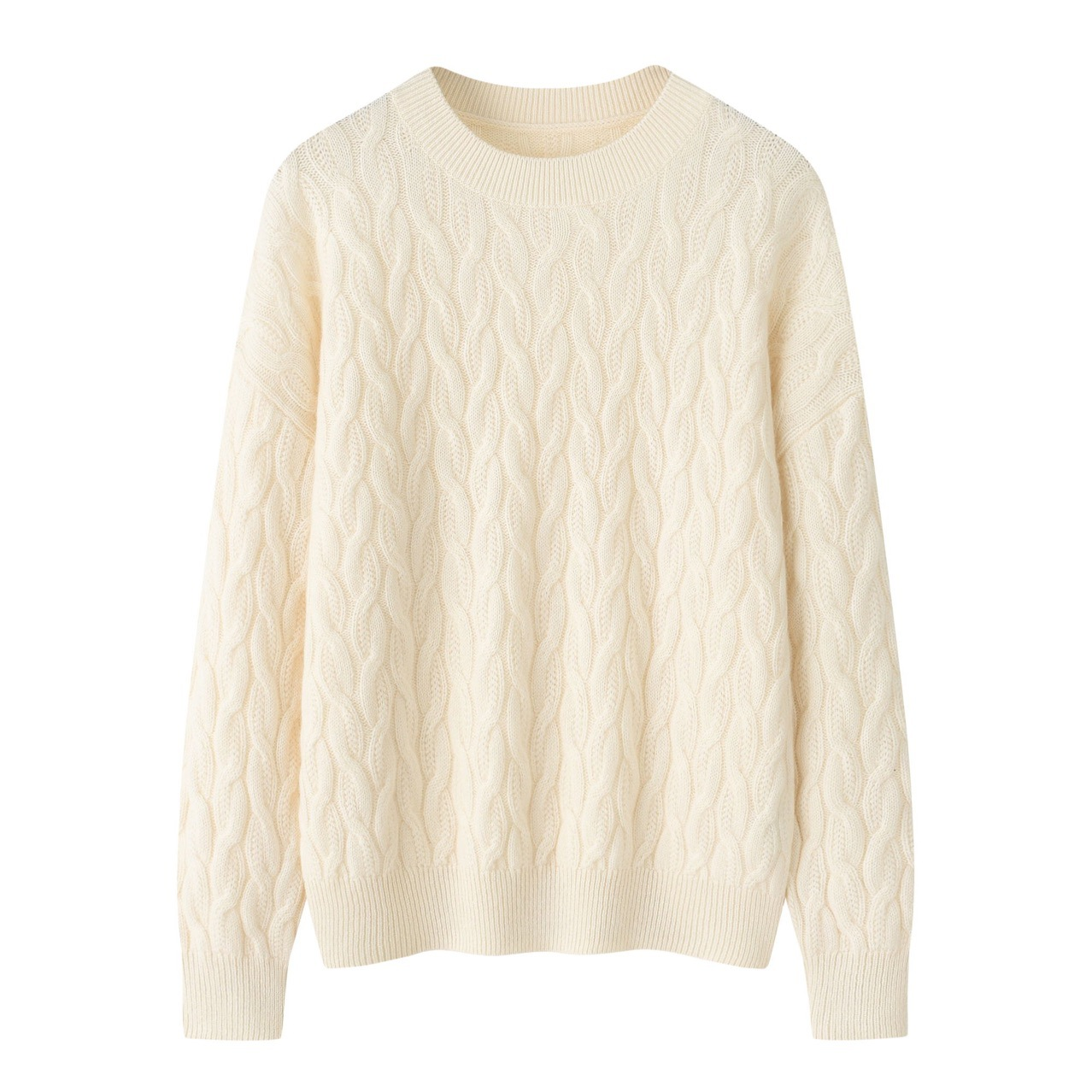 Round Neck Twisted Knitted Cashmere Sweater