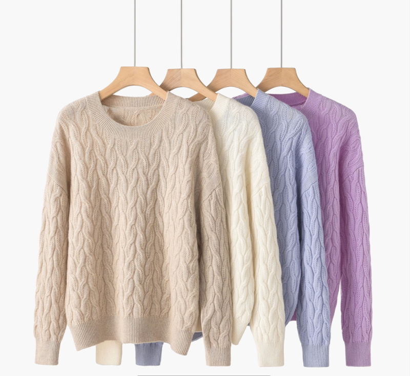 Round Neck Twisted Knitted Cashmere Sweater