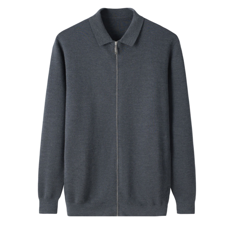 Men's Worsted Cashmere Cardigan with Zipper