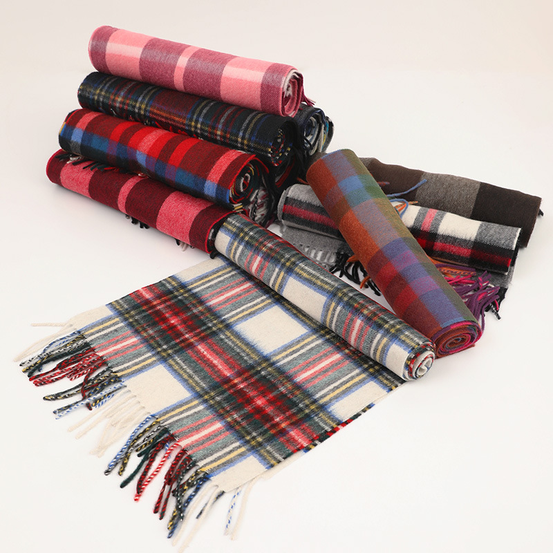 Men's Double-Sided Plaid Cashmere Scarf with Tassels