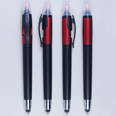 Multi function 3 in 1 dual pen stylus ballpoint ball pen with highlighter
