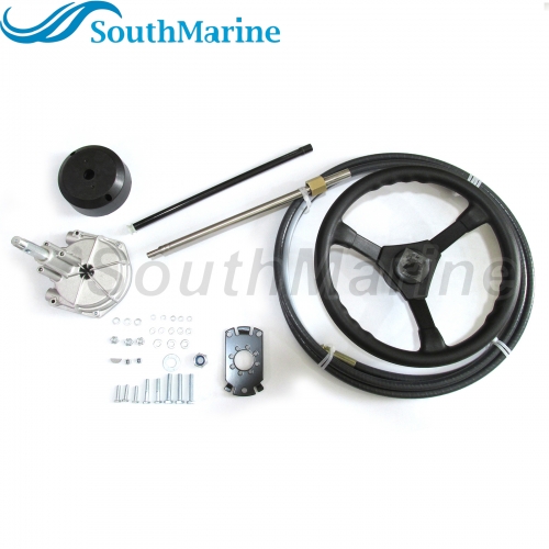 Boat Steering Cable Outboard Steering Cable 12ft Mechanical Rotary Steering Kit with 13in Wheel for Boat Steering System