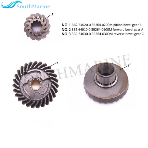 Replacement: These 3 pcs of gears is a full set, it replaces Tohatsu Nissan: 3B2-64010-0 3B264-0100M forward bevel gear A 3B2-64020-0 3B264-0200M pini