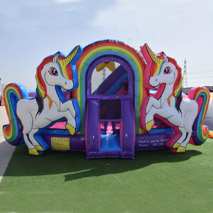 Unicorn themed bounce house kids playland for sale China factory