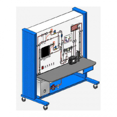 Trocadores de calor no circuito de refrigeração, Equipamentos educacionais escolares, Treinador vocacional, Bancada de trabalho para treinamento em refrigeração.