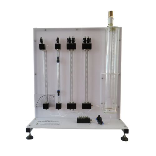 Équipement pédagogique pour l'école de statique des fluides et de manométrie : établi de formation professionnelle, laboratoire de mécanique des fluides.