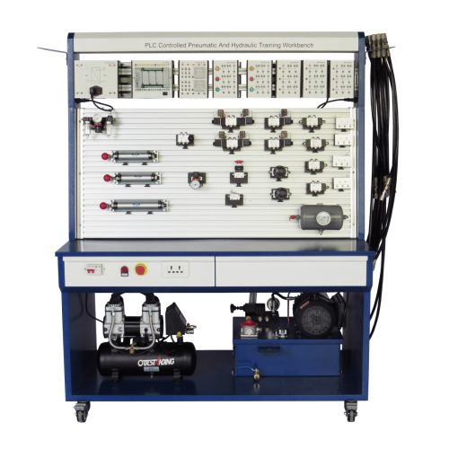 Bancada de treino pneumática e hidráulica controlada por PLC, equipamento para bancada de ensino, tecnologia educativa, treinadores electropneumáticos.