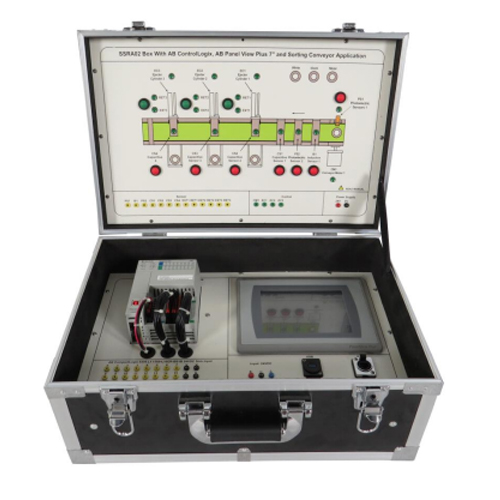 AB ControlLogix, AB Panel View Plus 7인치 및 분류 컨베이어가 포함된 박스형 교육용 벤치, 교육 장비, 전기 교육 장비
