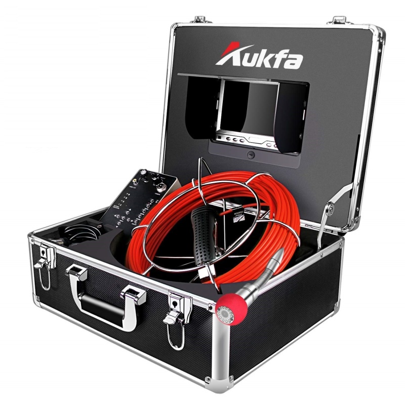 Aukfa Sewer Camera 100ft Snake Cam with Distance Counter DVR Video Sewer Pipe Inspection Equipment 7 inch LCD Monitor Duct HVAC 1000TVL Endoscope Waterproof IP68 Camera (8GB SD Card)