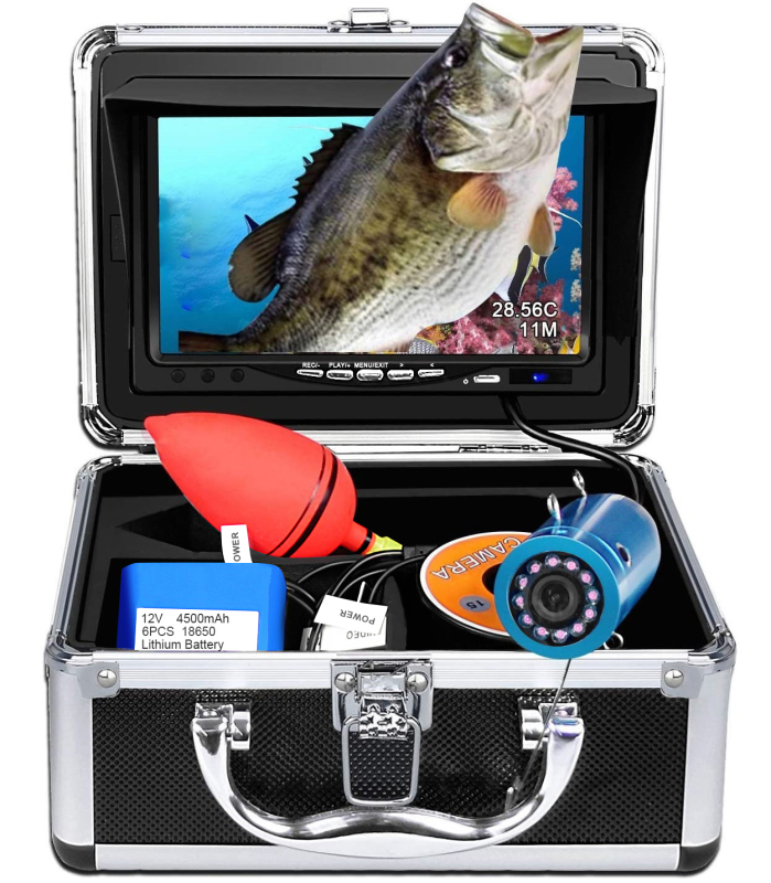 Portable Underwater Fishing Camera with Depth Temperature Display-Waterproof HD Camera and 7'' LCD Monitor-Infrared Fish Finder-Up to 8 Hours Battery Life-Ultimate Fishing Gear (30M with 8GB SD Card)