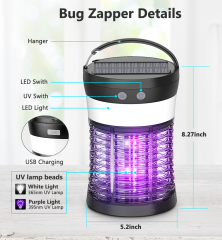 Bug Zapper for Outdoor and Indoor, Electric Mosquito Zappers Killer - Insect Fly Trap,Waterproof Powered Mosquito Lamp with 3 Lighting Modes,USB Type C Solar Charging for Home,Hiking,Backyard,Patio