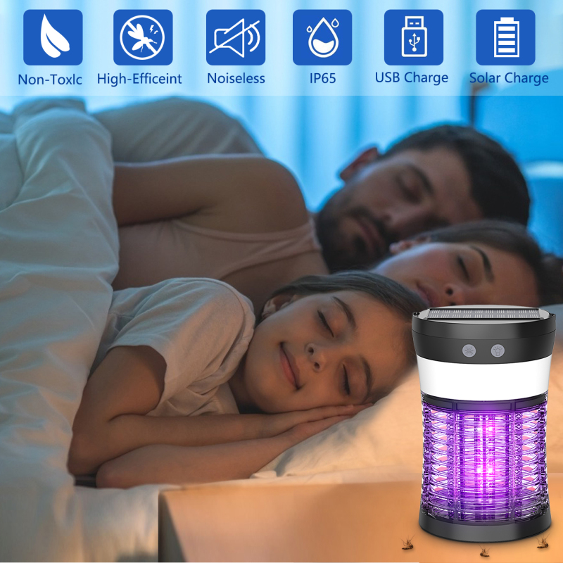 Bug Zapper for Outdoor and Indoor, Electric Mosquito Zappers Killer - Insect Fly Trap,Waterproof Powered Mosquito Lamp with 3 Lighting Modes,USB Type C Solar Charging for Home,Hiking,Backyard,Patio