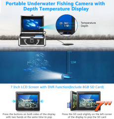 Portable Underwater Fishing Camera with Depth Temperature Display-Waterproof HD Camera and 7'' LCD Monitor-Infrared Fish Finder-Up to 8 Hours Battery Life-Ultimate Fishing Gear (30M with 8GB SD Card)
