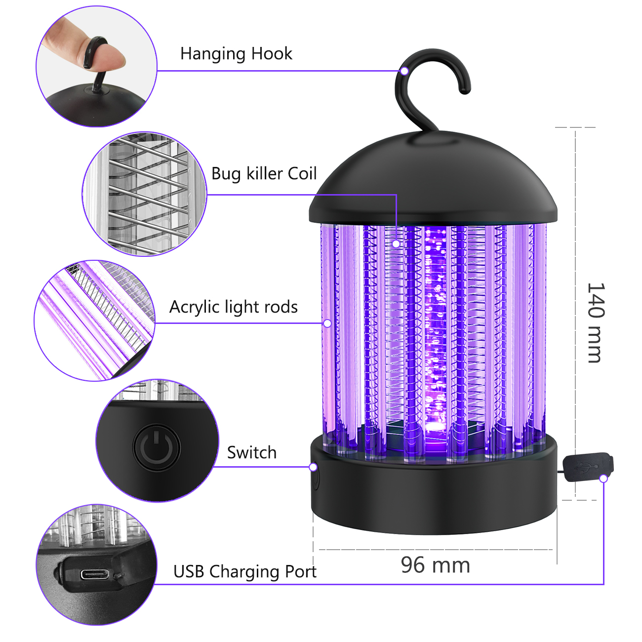 Electronic Mosquito Killer Lamp,Bug Zapper with Light Mosquito Trap, Fly Zapper Insect Killer Safety & Non-Toxic for Home Indoor/Outdoor Bedroom Kitchen Use