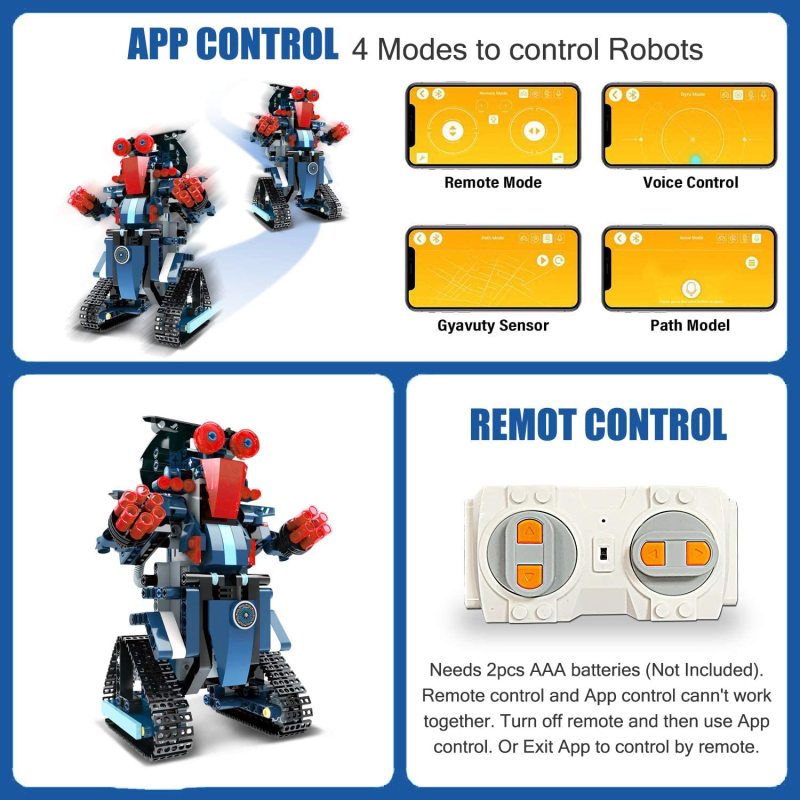 Building Block Robot Toy for Kids, Educational Remote & APP Control RC STEM Robot Toys Kit for Kids DIY Rechargeable Robotics Build Learning Kits for Boys and Girls Birthday Gift (349 Kits)