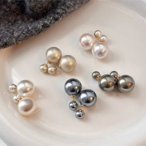 施家大小珍珠耳钉女2023新款一款多戴轻奢气质耳环s925银针耳饰品