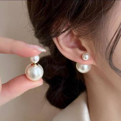 施家大小珍珠耳钉女2023新款一款多戴轻奢气质耳环s925银针耳饰品