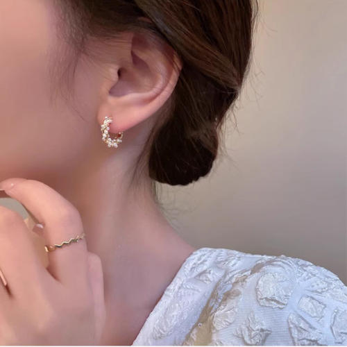 s925银针高级感轻奢珍珠耳圈女夏季小众设计感耳环2023年新款潮