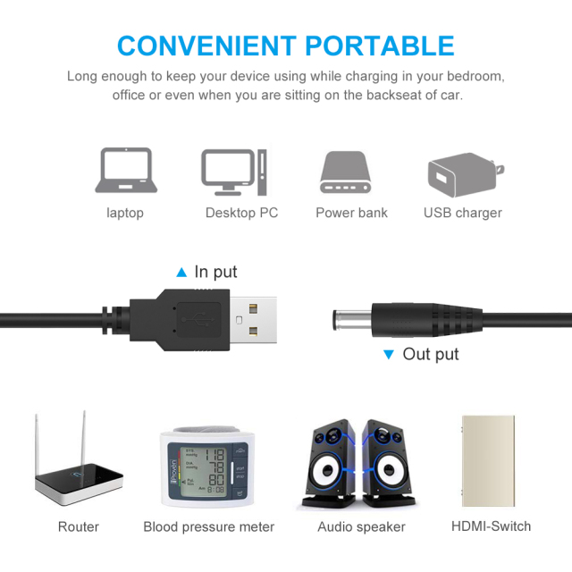 IBERLS Universal 5V DC Power Cable, USB to DC 5.5x2.1mm Plug Charging Cord with 10 Connector Tips(5.5x2.5, 4.8x1.7, 4.0x1.7, 4.0x1.35, 3.5x1.35, 3.0x1.1, 2.5x0.7, Micro USB, Type-C, Mini USB)