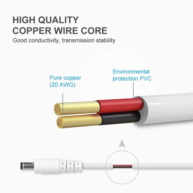 IBERLS 2-Pack 5.5 x 2.1mm DC Plug Power Extension Cable Supply Adapter for 5V / 12V / 24V Wireless IP Security Camera, LED Strip Lights, Monitor, Standalone DVR 12ft Cord