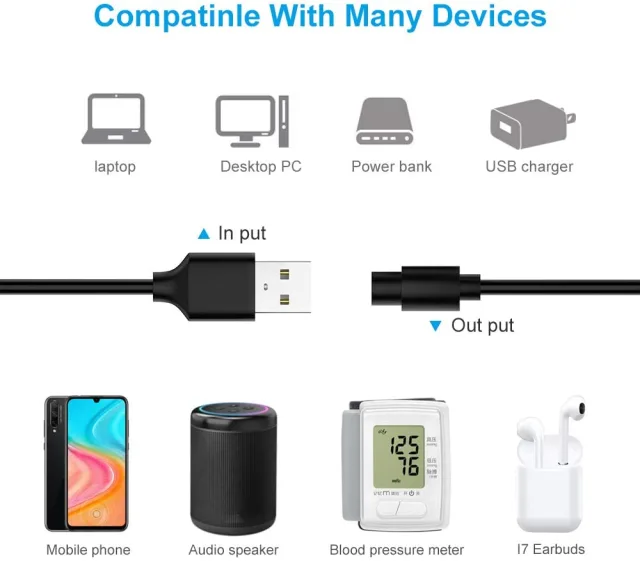 IBERLS Universal 5V DC Power Cable, USB to DC 5.5x2.1mm Plug Charging Cord with 9 Connector Tips(5.5x2.1mm, 5.5x2.5mm, 4.0x1.7mm, 3.5x1.35mm, 2.5x0.7mm, 3.0x1.1mm, Micro, Type-C, LED Terminal)