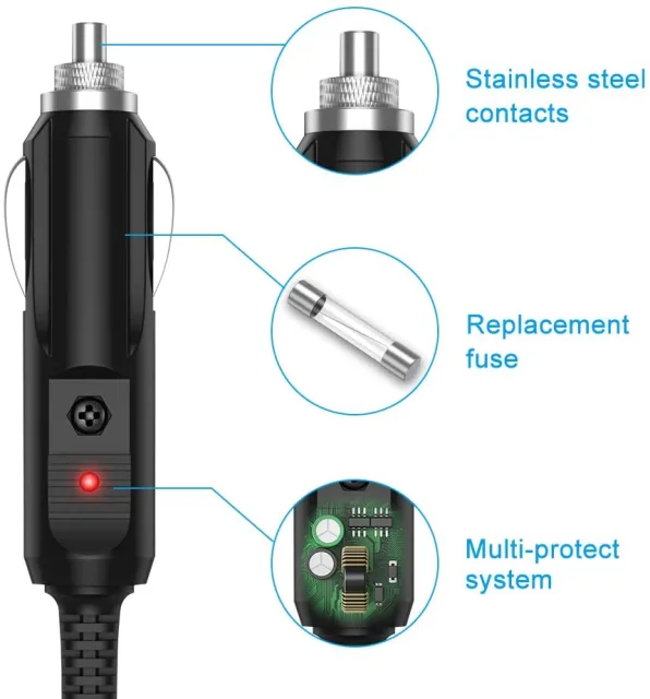 IBERLS Universal 12V Car Charger, DC 5.5x2.1mm to Cigarette Lighter with 8 Connector(5.5x2.5, 4.8x1.7, 4.0x1.7, 4.0x1.35, 3.5x1.35, 3.0x1.1, 2.5x0.7, LED) for Breast Pump/GPS/Camera/CD Player and More