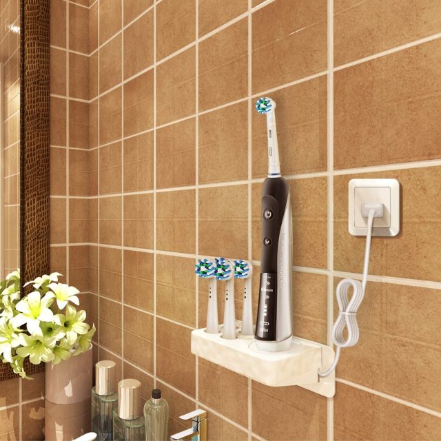 IBERLS Electric Toothbrush Head Holder for Braun Oral B Series, Bathroom Wall Mounted Brush Heads Organizer Compatible with Four Toothbrush Heads and One Charger