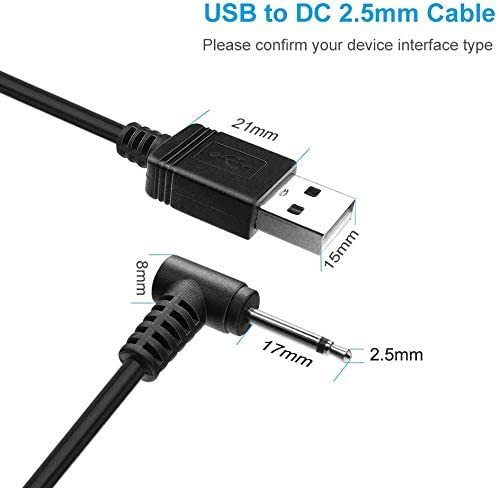 IBERLS (2 Pack) Replacement USB to DC 2.5mm Fast Charging Cable, Beauty Instrument, Other Rechargeable Device Power Cord Wands Chargers - Black