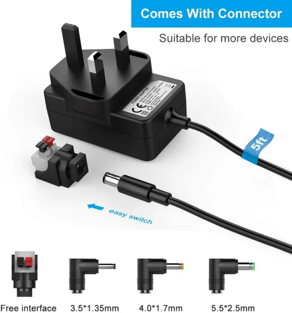 BERLS 9V DC Charger Supply Power Lead for Arduino Uno REV 3, Schwinn Bike Exercise Elliptical Recumbent Upright Trainer, Crosley Cruiser Record Player and More