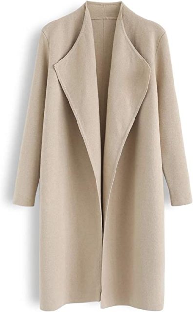Women's Classy Light Tan/Black Open Front Knit Coat Cardigan