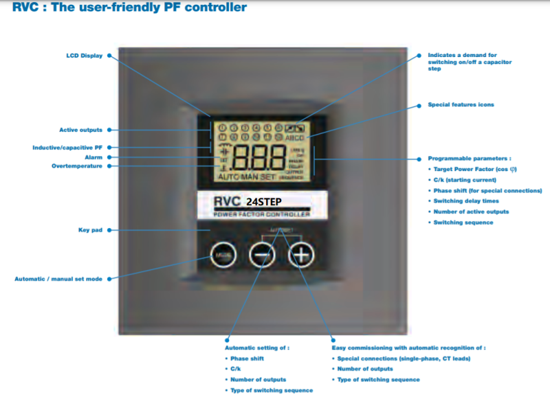 RVC RVT RPCF 24 STEP LCD Power factor correction controller power factor relay