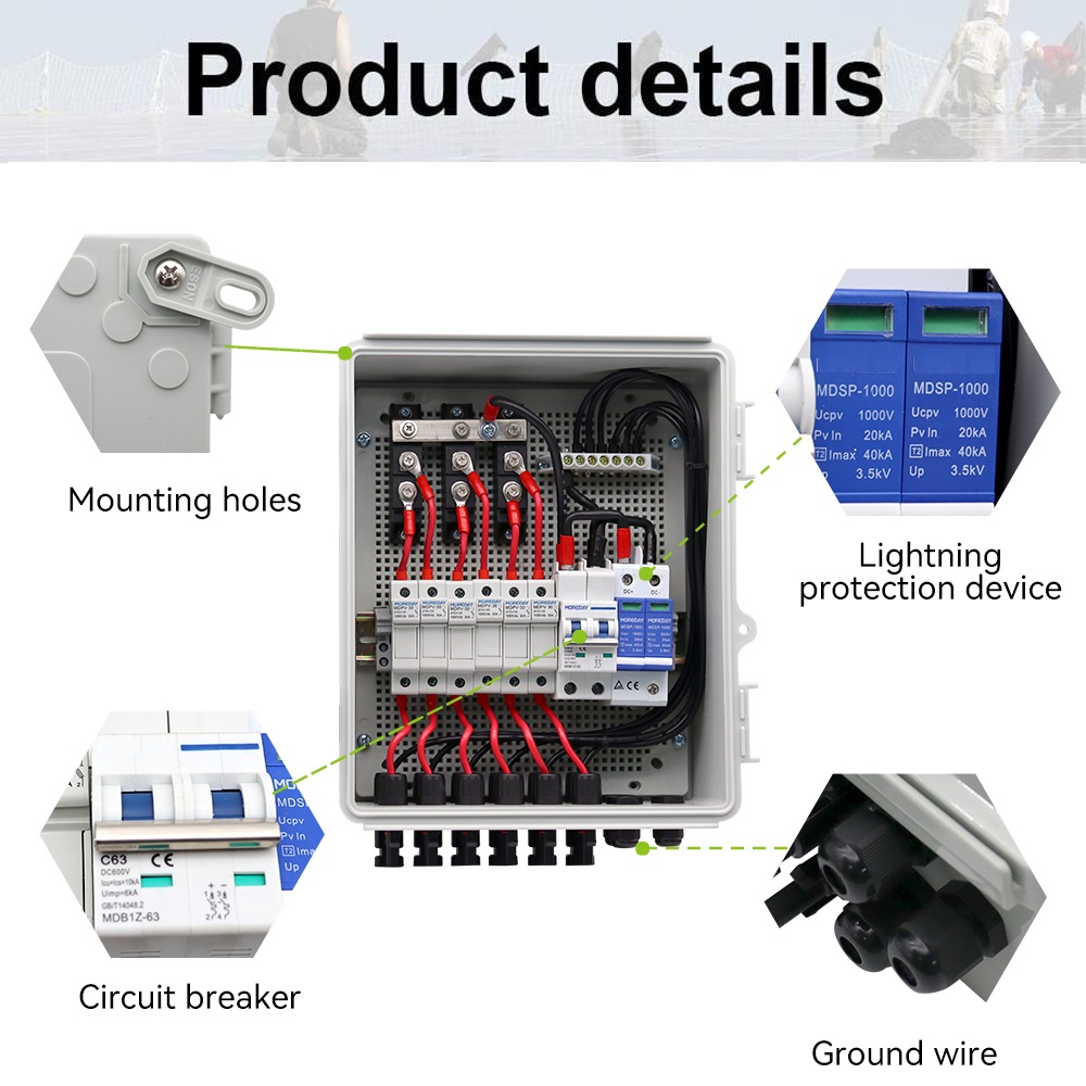 JKPV/6-1 DC 1000V PV PHOTOVOLTAIC COMBINER BOX STRING OFF-GRID SOLAR ARRAY SYSTEM WITH LIGHTNING ARRESTER