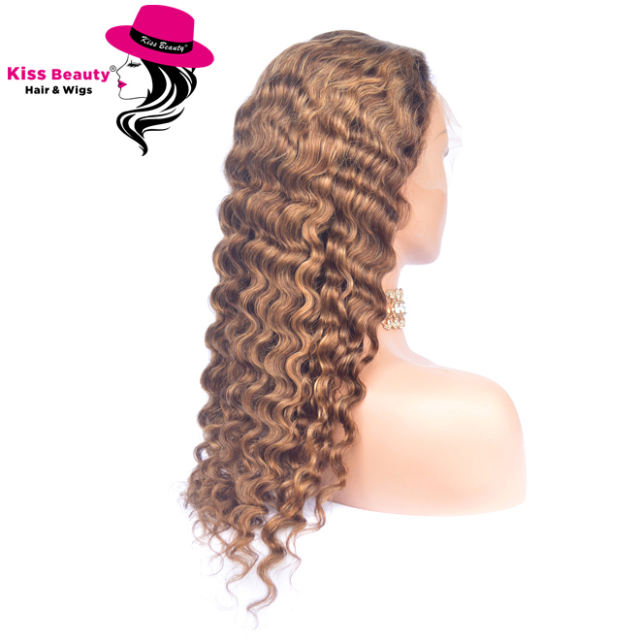 KissBeauty 4/27 Highlight Curly Lace Front Human Hair Wigs Ombre Lace Front Wigs 13*6*1 Wave and curly Frontal Wig Colored Human Hair Wigs