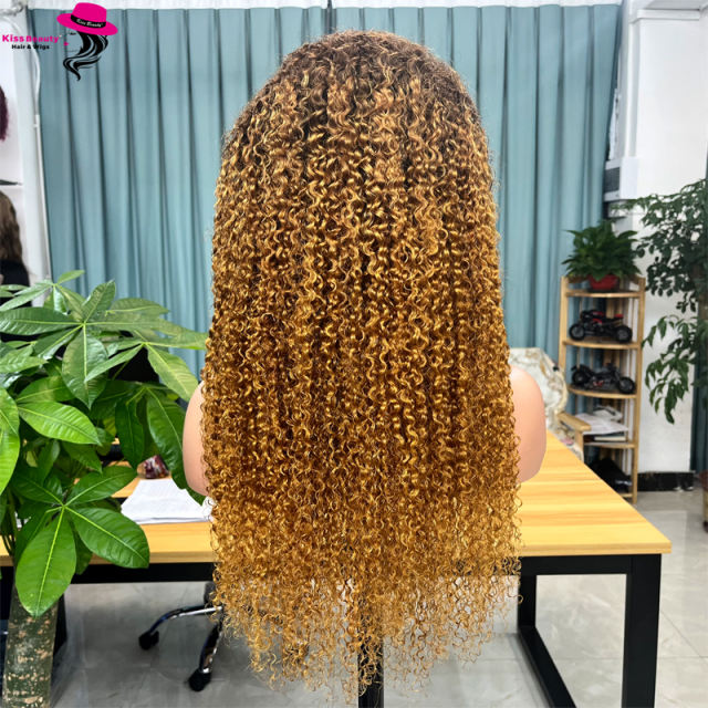 KissBeauty 26Inch Golden Jerry curly  13*4 Lace Front Wig Hd Lace Frontal Wig TB/4/Golden Wigs Colored Human Hair Wigs For Women